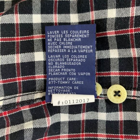 Tommy Hilfiger Red White & Black Plaid Long‎ Sleeve Button Up Size Medium Shirt - Picture 7 of 7